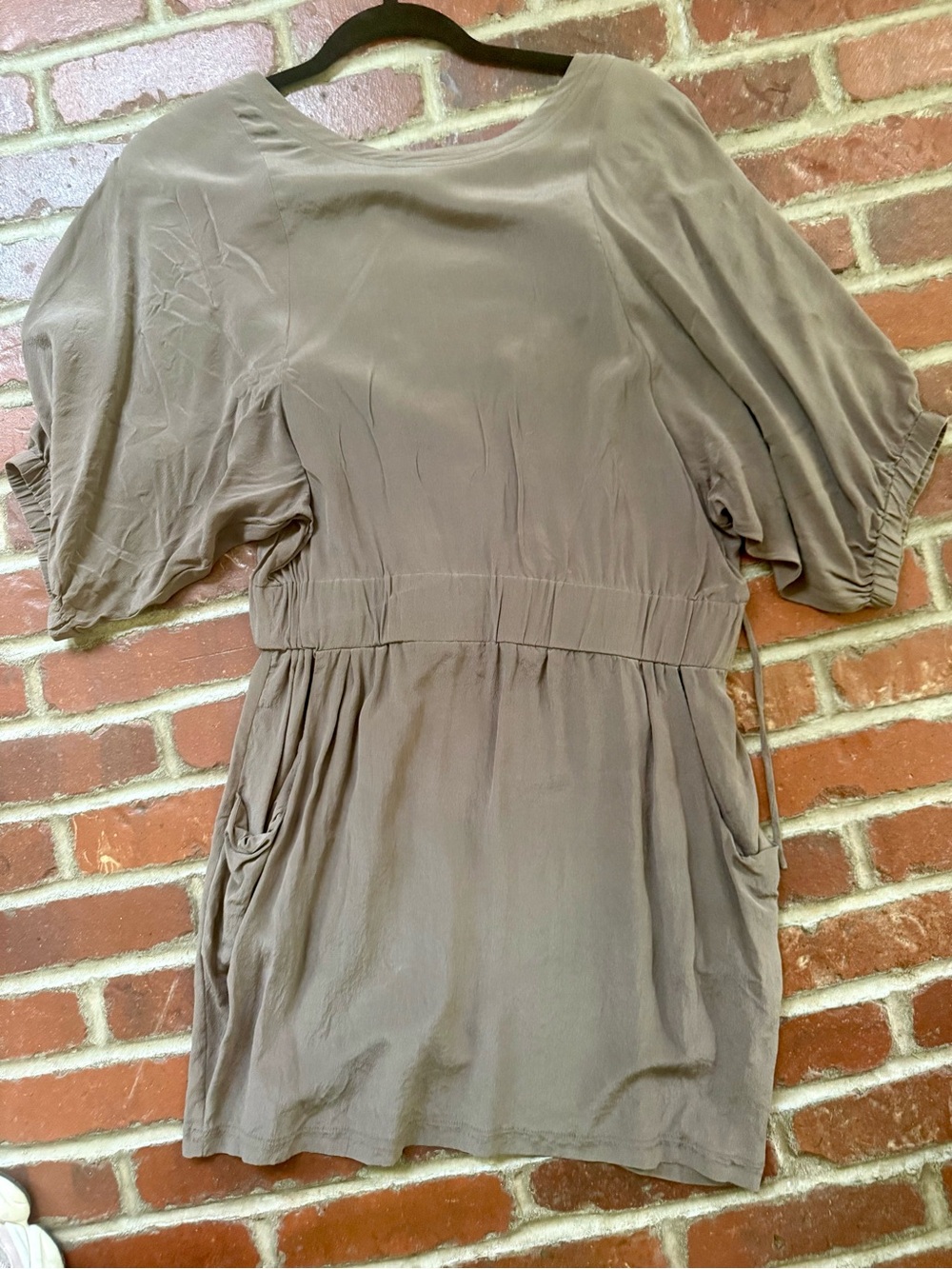 Relaxed Short Sleeve Tunic dress in Taupe silk